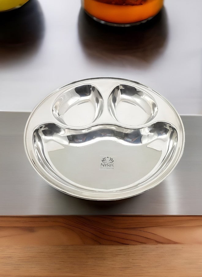 Nyra Kitchenware Stainless Steel 3 in 1 Dishwasher Safe Partition Bhojan Plate - Image 1